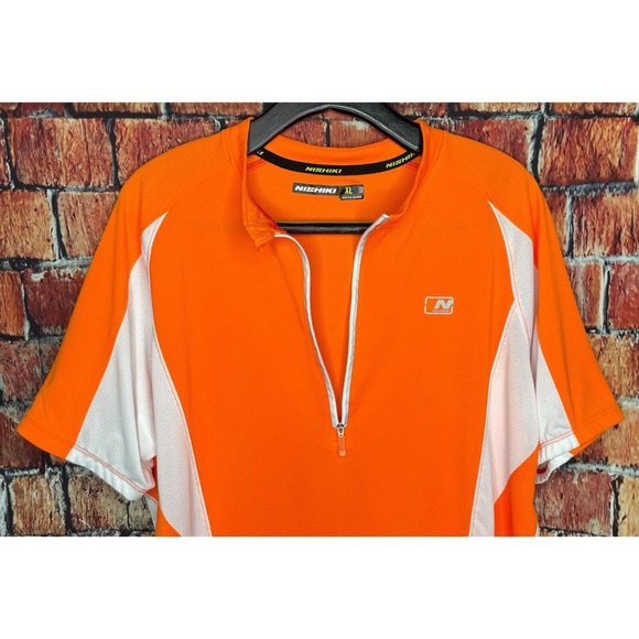 Nishiki Men's 1/4 Zip Orange White Breathable High Visibility XL Cycling Jersey - Picture 5 of 8